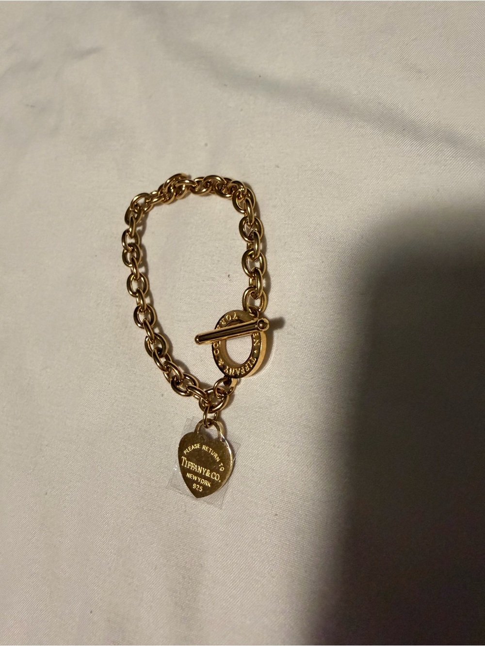 Gold Mini Heart Tag Toggle Bracelet